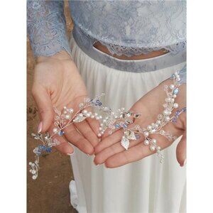 Bridal Wedding Headband Woodland Flower Crown Hair Accessories Silver Blue